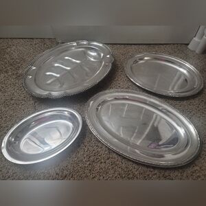 Silver 4pk Vintage Serving Tray Set For Sale